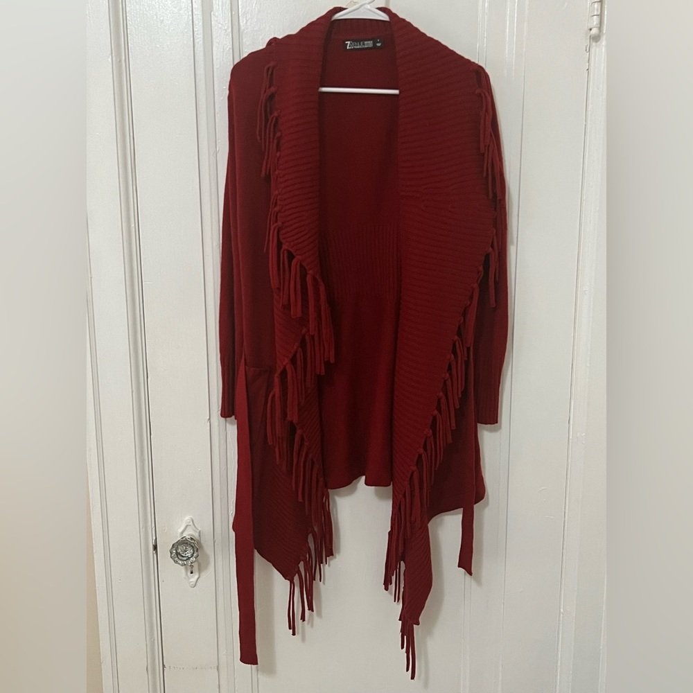 COPY - Burgundy red cardigan fringe 7th avenue new york & company design studio